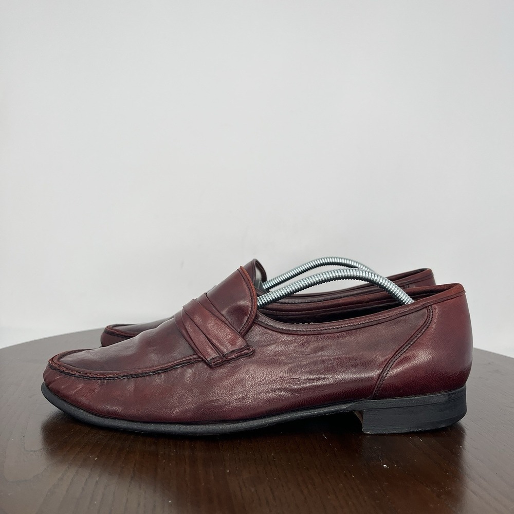 Allen Edmond Bergamo Penny Loafer Shoes Men's 9.5D Red Leather Apron Toe